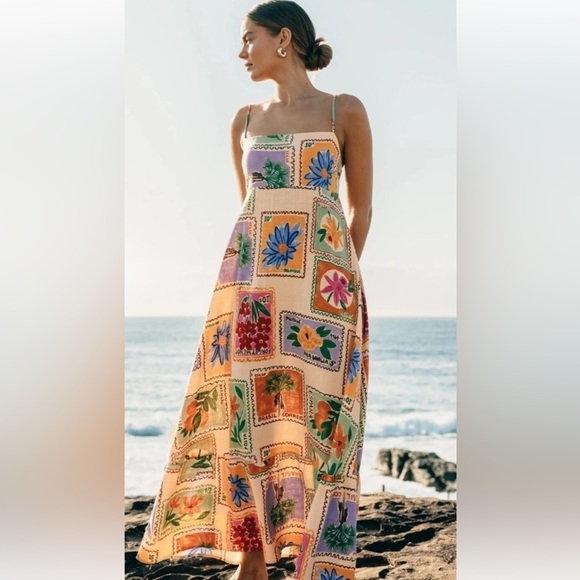 Paper Heart Dresses & Skirts - Paper Heart Anthropologie Linen Blend Floral Post Card Maxi Dress